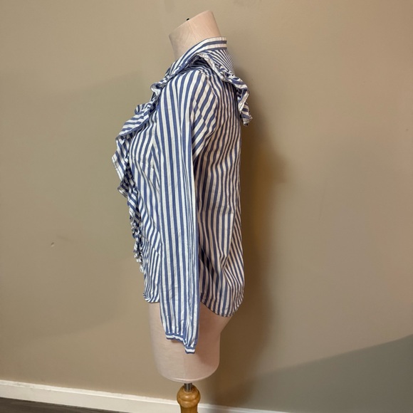 MADEWELL Whitney Ruffle Front Striped Blouse Button Down Shirt Blue White Stripy - Picture 5 of 8
